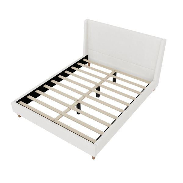 Upholstered Modern Platform Bed With Wingback Headboard