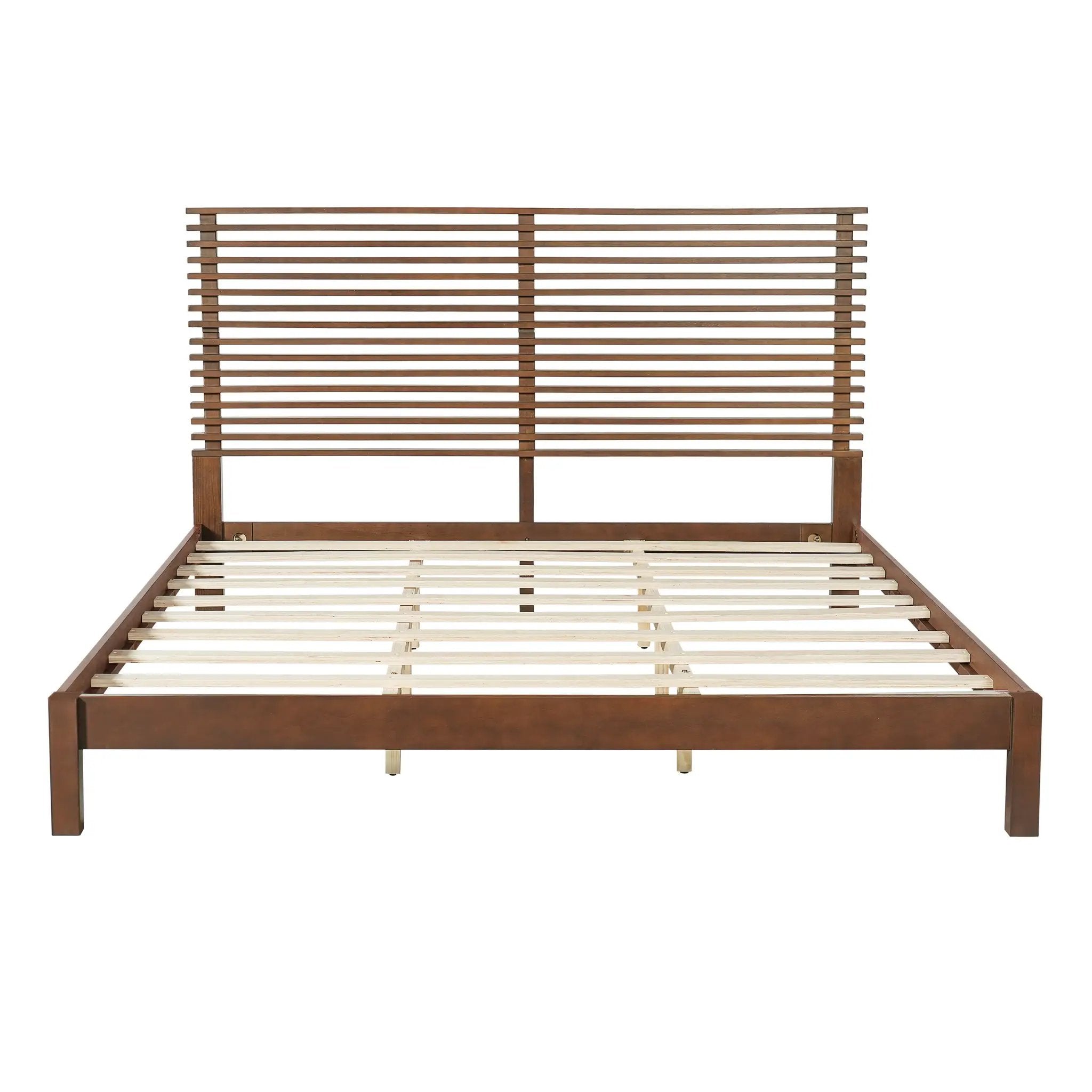 Premium Solid Wood King Size Bed Frame with Headboard - Walnut Color by HouseOfZazla