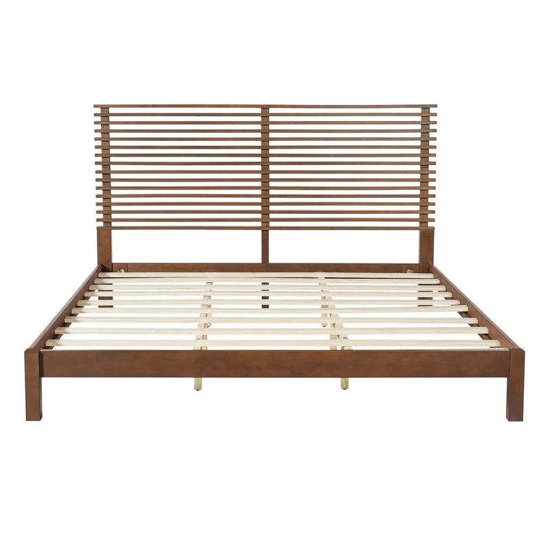 Premium Solid Wood King Size Bed Frame with Headboard - Walnut Color by HouseOfZazla