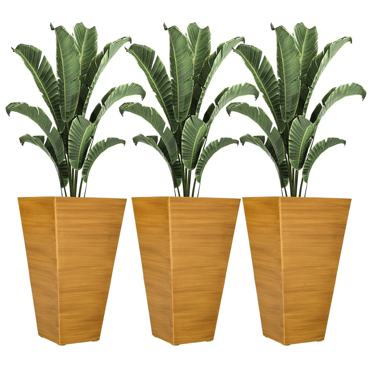 Outsunny - Outdoor Planters (Set of 3) Large Taper Planters With Drainage Holes And Plug, Faux Wood Plastic Flower Pots For Outdoor, Indoor, Garden, Patio by Unique Piece Furniture
