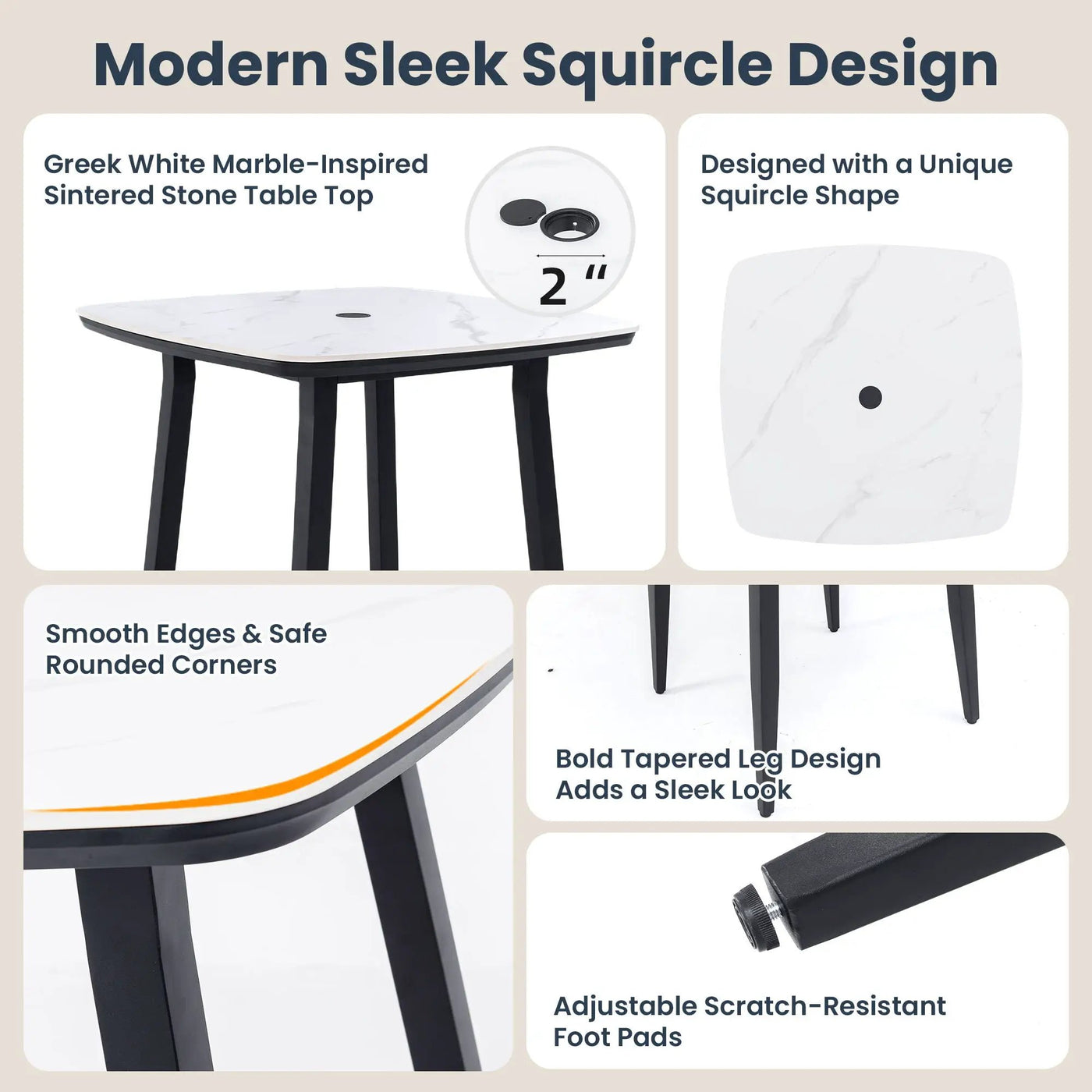 5 Pieces Outdoor Patio Bar Set, Rounded Square Sintered Stone Table & 4 Swivel Bar Chairs by HouseOfZazla