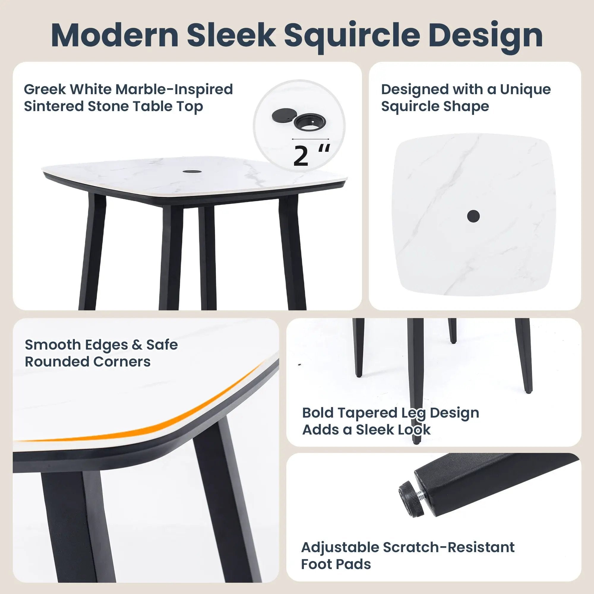 5 Pieces Outdoor Patio Bar Set, Rounded Square Sintered Stone Table & 4 Swivel Bar Chairs by HouseOfZazla