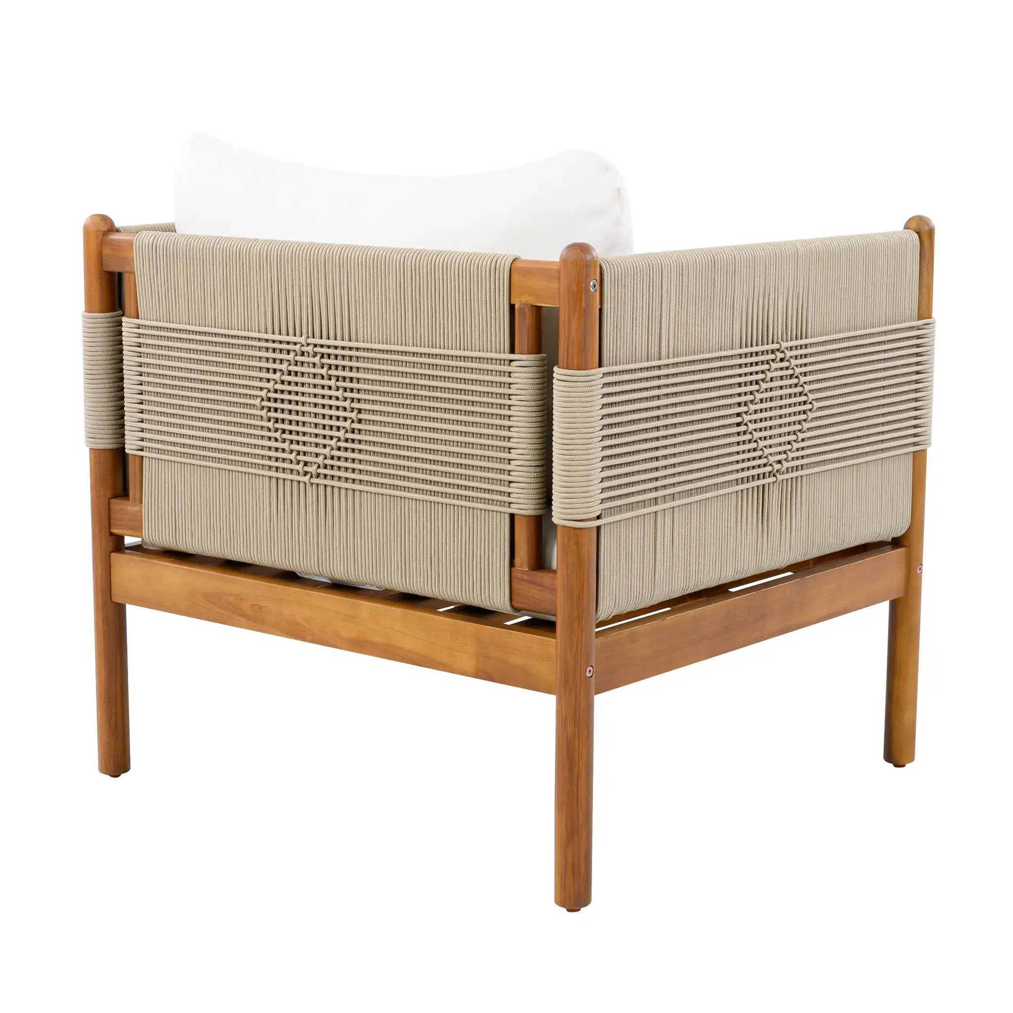 Outdoor Club Chairs (Set of 2) with Diamond-Pattern Beige Rope, Teak Finish by HouseOfZazla