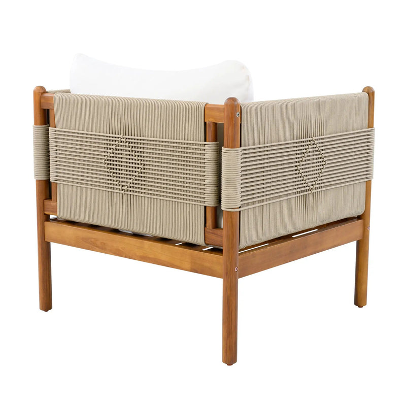 Outdoor Club Chairs (Set of 2) with Diamond-Pattern Beige Rope, Teak Finish by HouseOfZazla