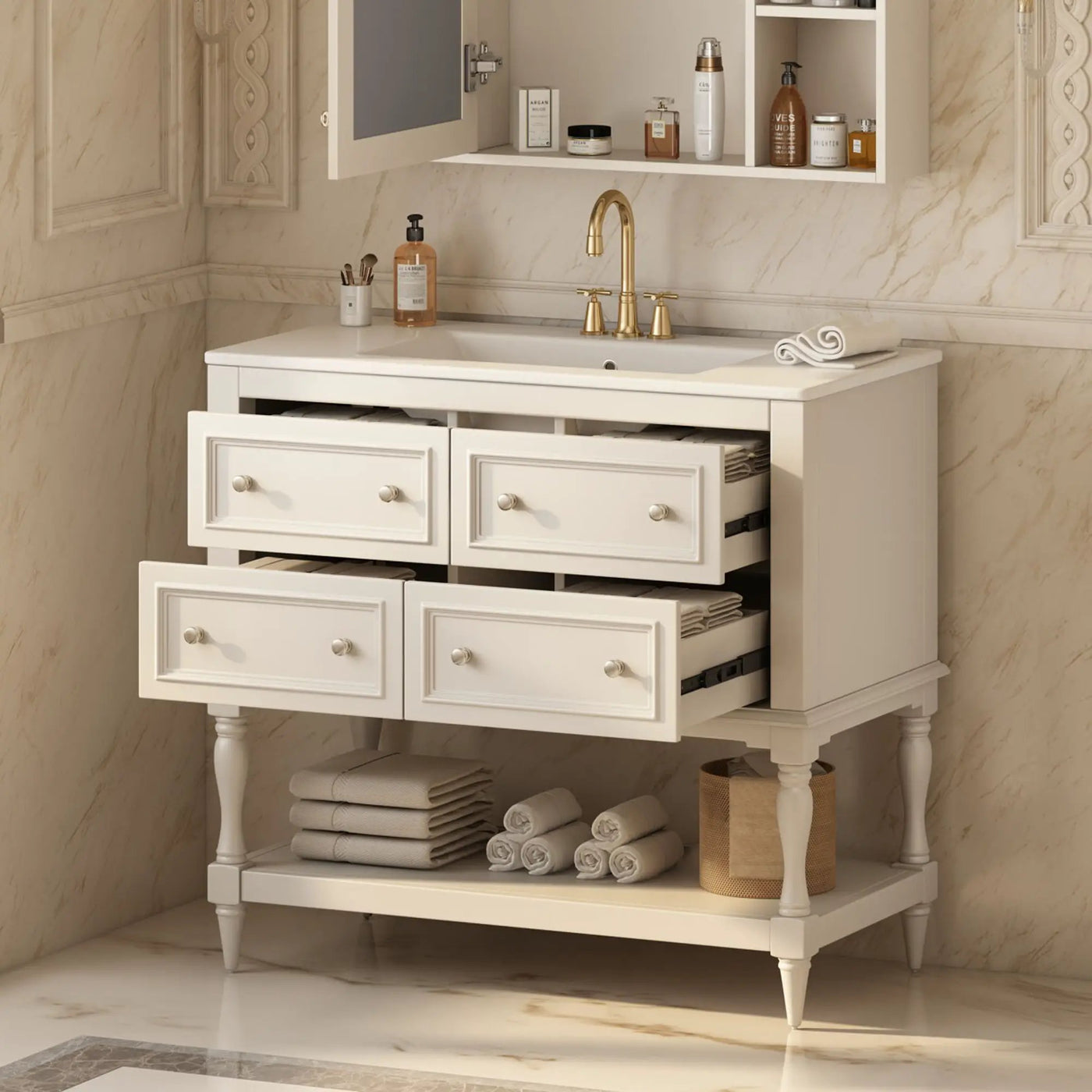 Bathroom Vanity Cabinet With Undermount Sink, 4 Drawer Set by Unique Piece Furniture