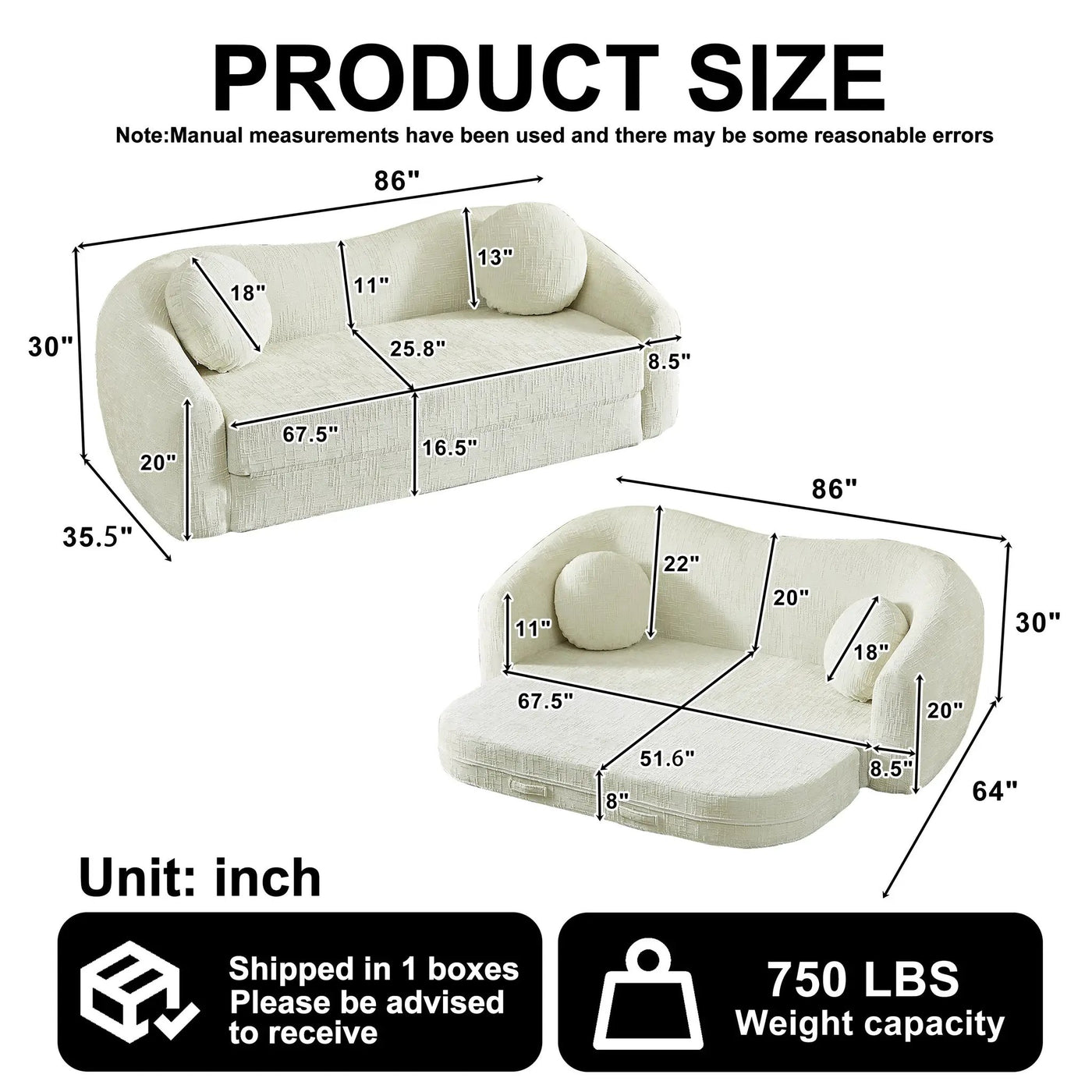 86-Inch Curved Convertible Sofa Recliner by HouseOfZazla
