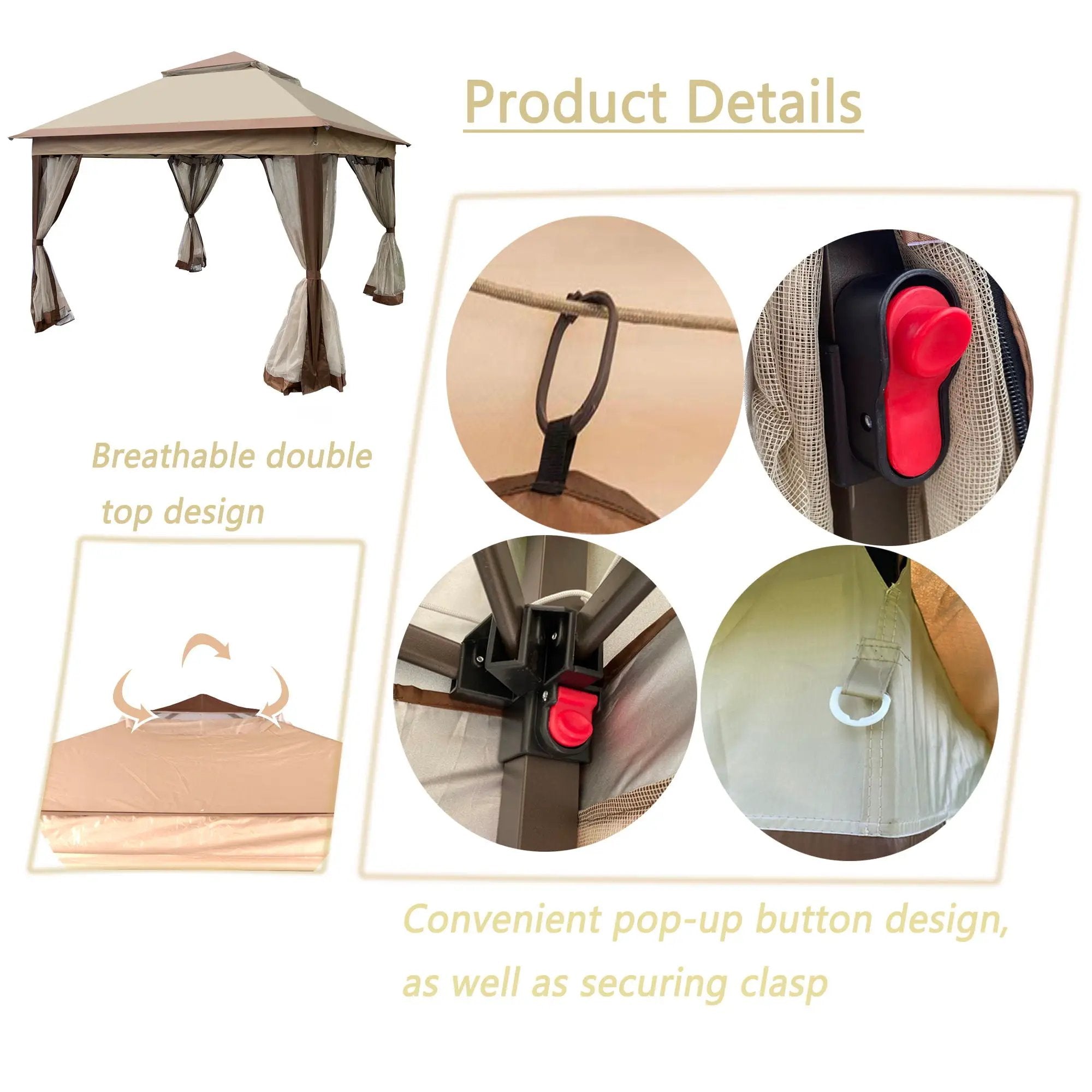 Outdoor Pop Up Gazebo Canopy With 2 Tier Soft Top And Removable Zipper Netting by Unique Piece Furniture