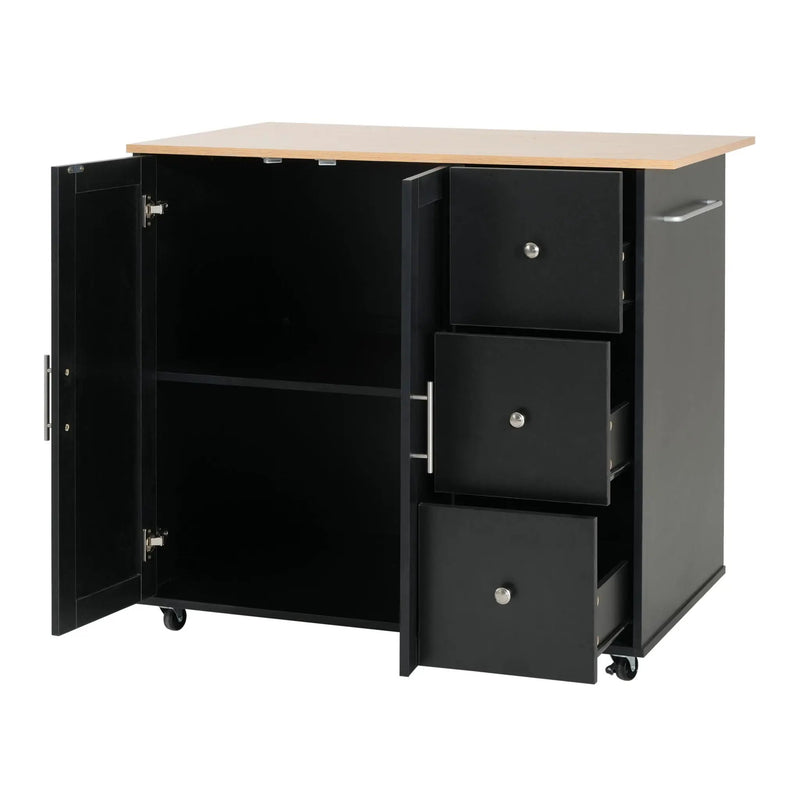 Mobile Kitchen Cart With Storage With 2 Doors, 3 Drawers & Adjustable Shelf - Black / Natural by HouseOfZazla