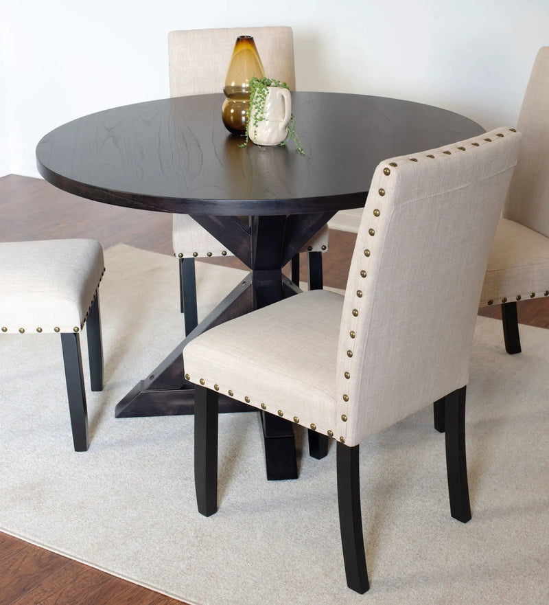 Mytzi - 5 Piece Dining Set, Cross-Buck Dining Table With 4 Stylish Chairs - Black / Beige by HouseOfZazla