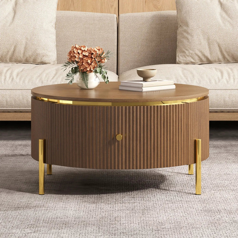 Modern Round Coffee Table with 2 Large Drawers Storage Accent Table by HouseOfZazla