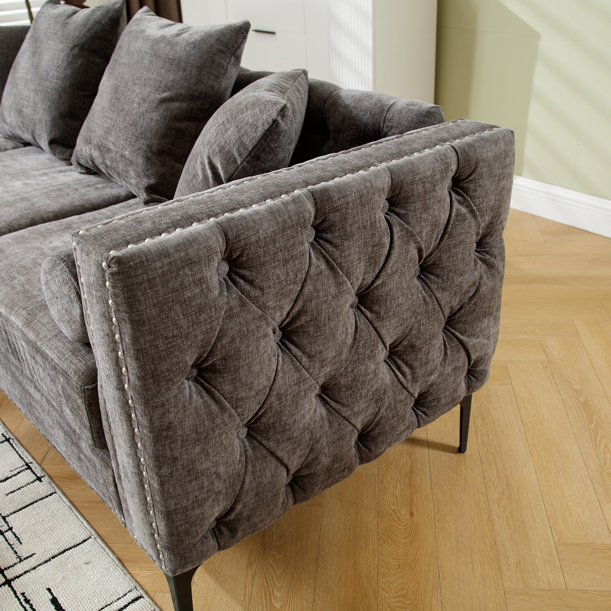 L Shaped Sectional Convertible Sofa with Storage Ottoman and Modern Tufted style by BLAKHOM