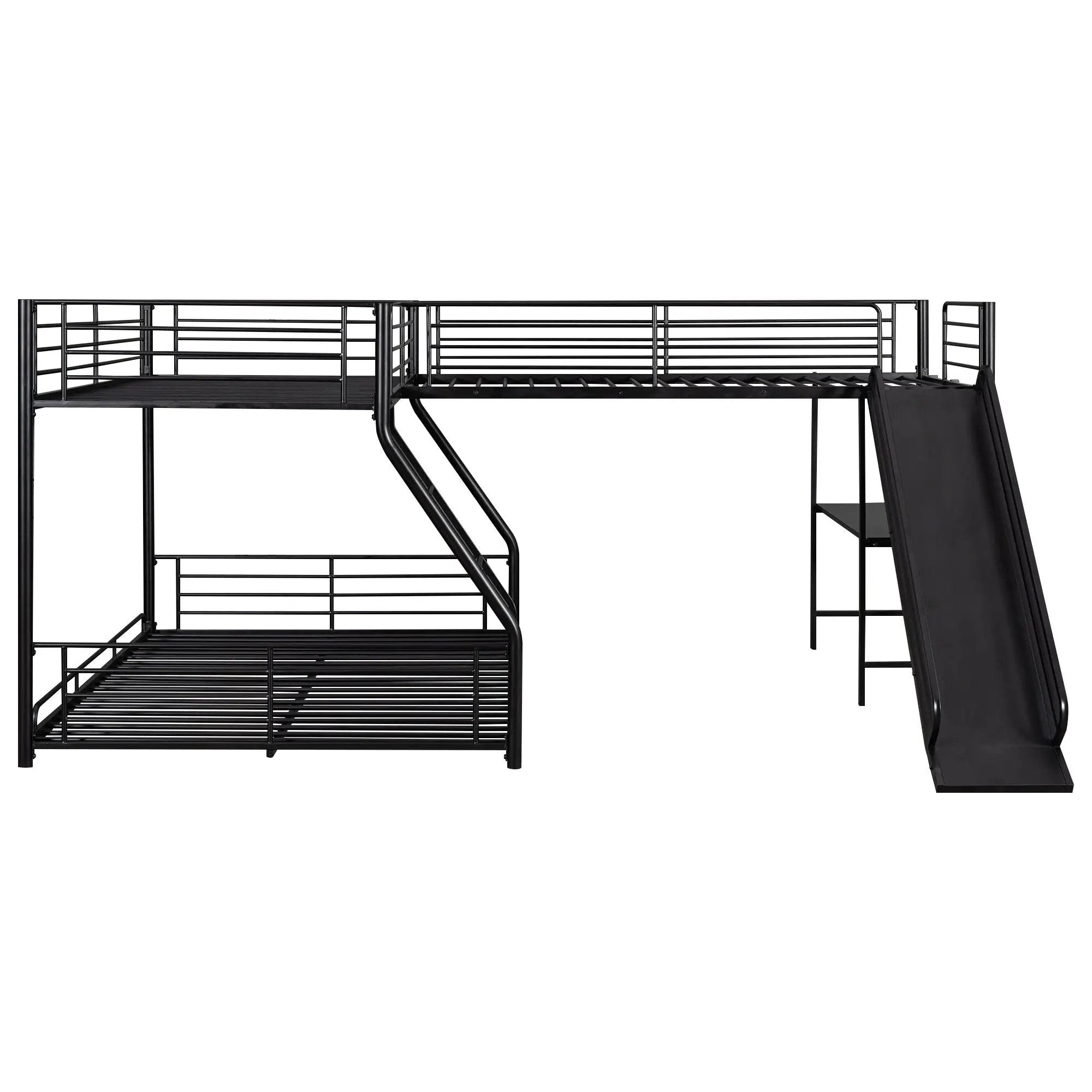 L-Shaped Twin Over Full Bunk Bed With Twin Loft, Built In Desk And Slide - Black by Unique Piece Furniture