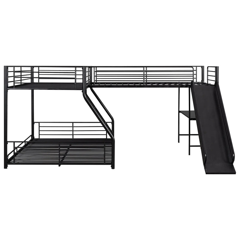 L-Shaped Twin Over Full Bunk Bed With Twin Loft, Built In Desk And Slide - Black by Unique Piece Furniture