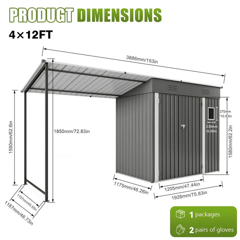 Lean To Shed With Open Sided Pergola, Outdoor Storage Shed & Attached Hardtop Gazebo Combo - Gray by HouseOfZazla