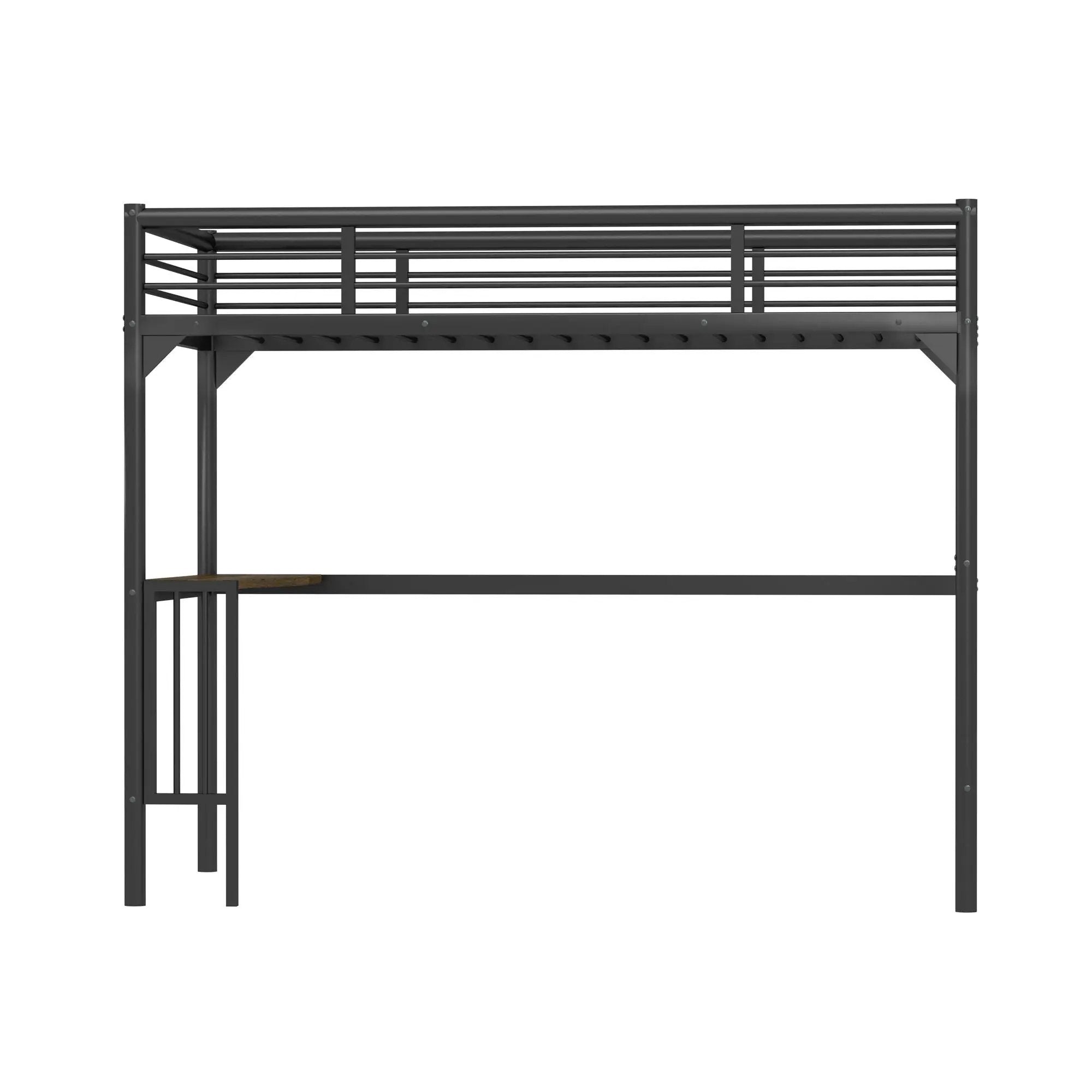 Twin Metal Loft Bed With Desk, Ladder And Guardrails, Bookdesk Under Bed - Black by Unique Piece Furniture