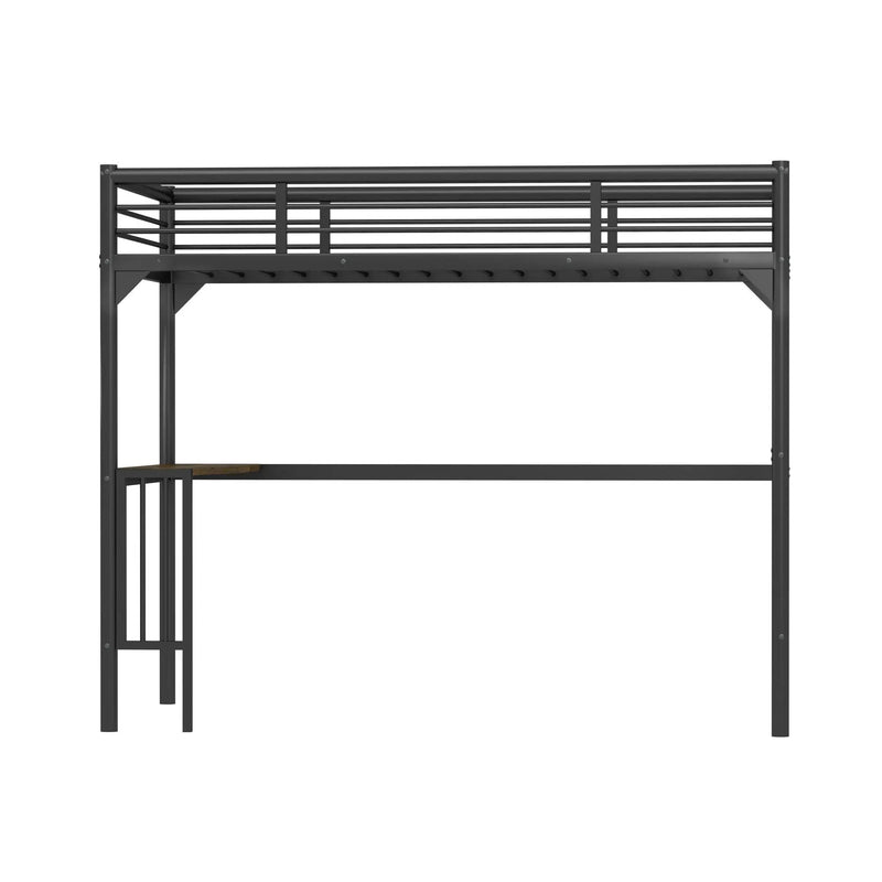 Twin Metal Loft Bed With Desk, Ladder And Guardrails, Bookdesk Under Bed - Black by Unique Piece Furniture