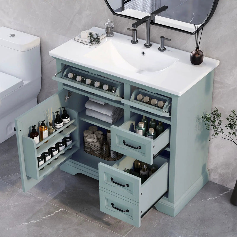 36" Bathroom Vanity With Sink, 2 Tip Out Drawers, Soft Close Hinges by HouseOfZazla