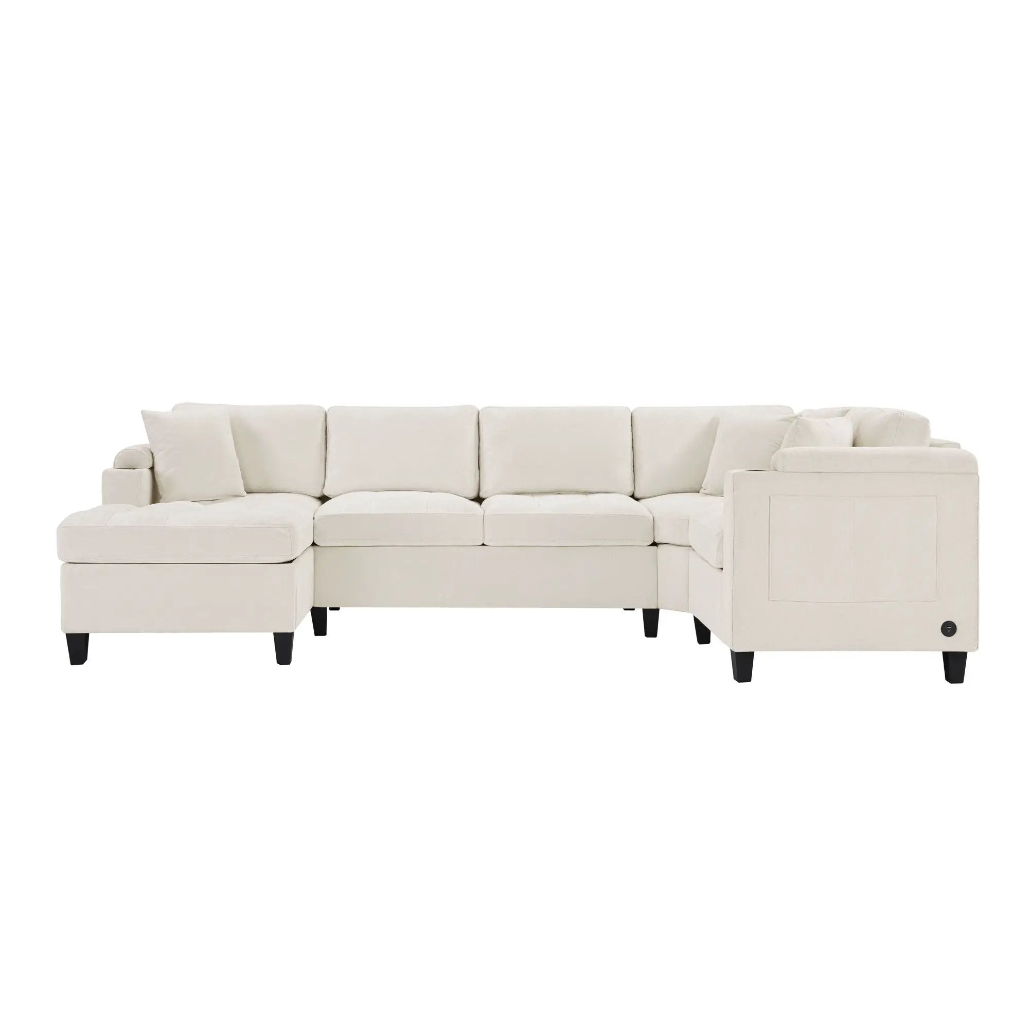 U Shaped Sectional Sofa, Corner Living Room Couch With Built In Cup Holders, Storage, USB Ports by HouseOfZazla