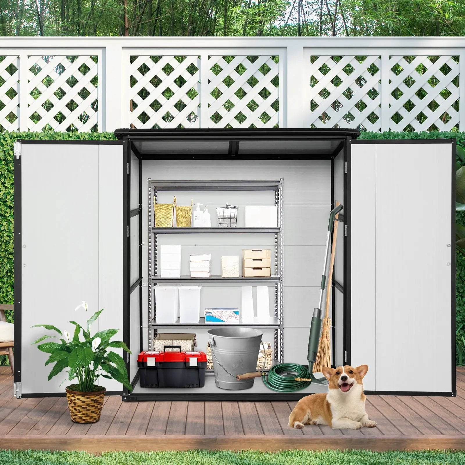 5X3Ft Outdoor Storage Shed Waterproof Resin Cabinet With Lockable Doors For Bikes And Patio Furniture - Black by HouseOfZazla