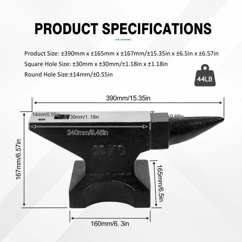 44 Lbs High Hardness Rugged Round Horn Anvil Blacksmith - Black by HouseOfZazla