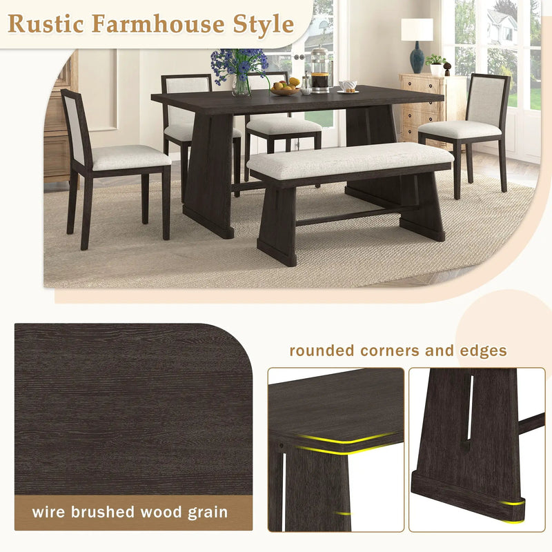Dining Set With Rectangular Table, 4 Upholstered Chairs & 1 Padded Bench by Unique Piece Furniture