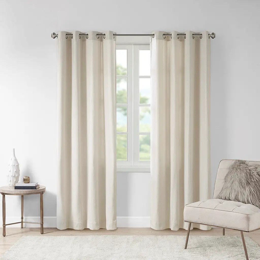 Plaid Rod Pocket and Back Tab Curtain Panel with Fleece Lining Natural 50x84" by HouseOfZazla