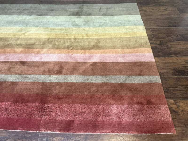 Modern Persian Gabbeh Rug 8x10, Multicolor Stripes, Soft Thick Wool Pile by Jewel Rugs