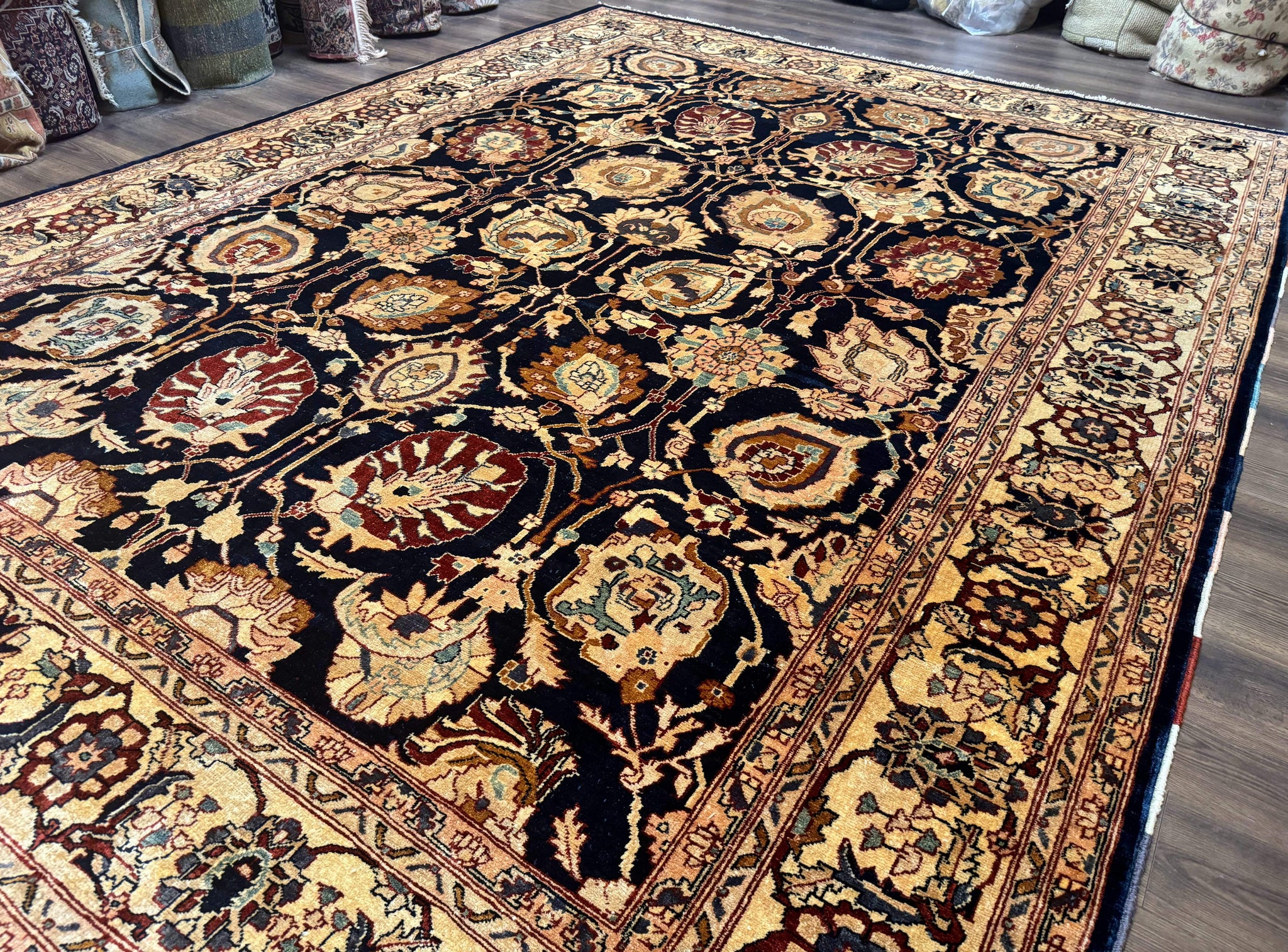 Pak Persian Bidjar Rug 10x13, Midnight Blue and Tan Pakistani Carpet by Jewel Rugs