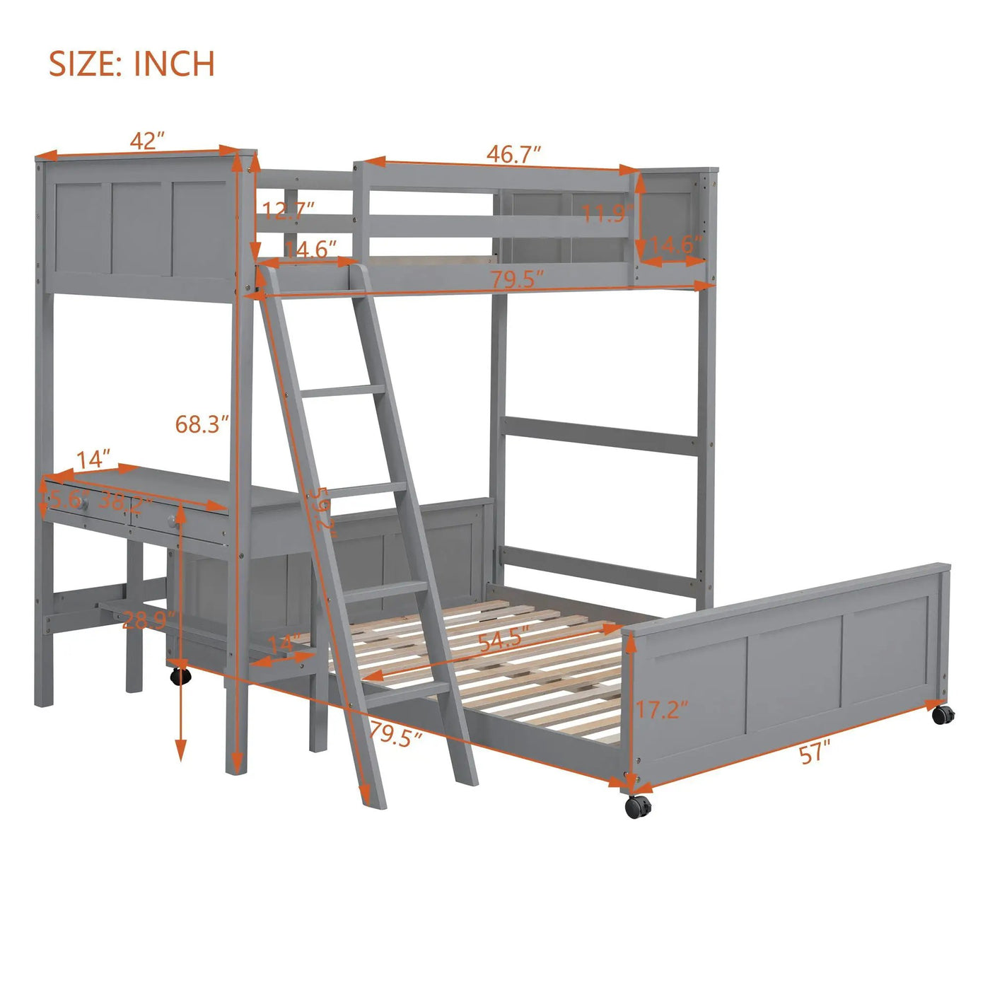 Full Over Full Bunk Bed With Desk by Unique Piece Furniture