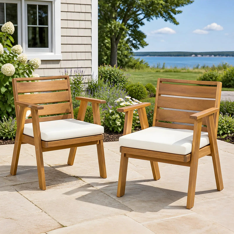 Outdoor Dining Chairs Set of 2, Acacia Wood Patio Chairs by HouseOfZazla