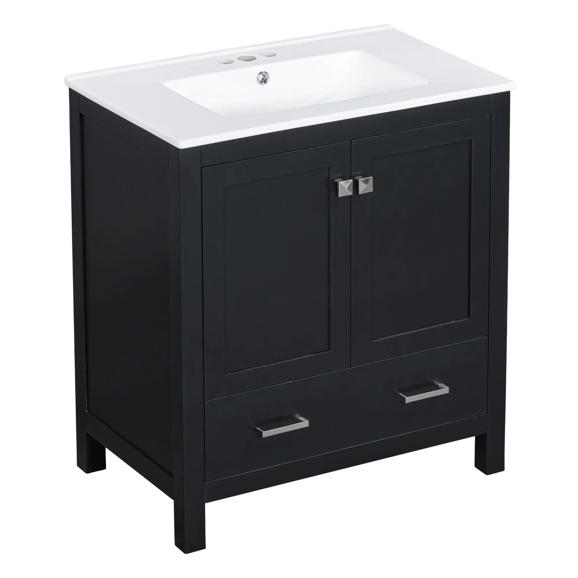 Bathroom Vanity With Single Sink, Combo Cabinet Undermount Sink, Bathroom Storage Cabinet With Two Doors And A Drawer, Soft Closing, Multifunctional Storage, Solid Wood Frame by HouseOfZazla