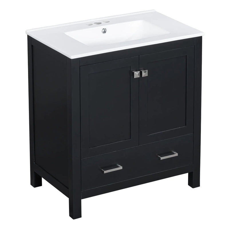 Bathroom Vanity With Single Sink, Combo Cabinet Undermount Sink, Bathroom Storage Cabinet With Two Doors And A Drawer, Soft Closing, Multifunctional Storage, Solid Wood Frame by HouseOfZazla