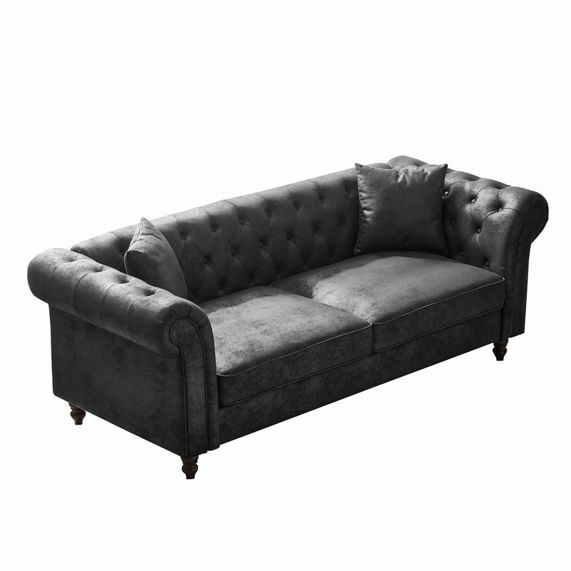 Chesterfield 3 And 3 Seater Sofa Set High Tech Fabric Roll Armrest Upholstered Couch by Unique Piece Furniture