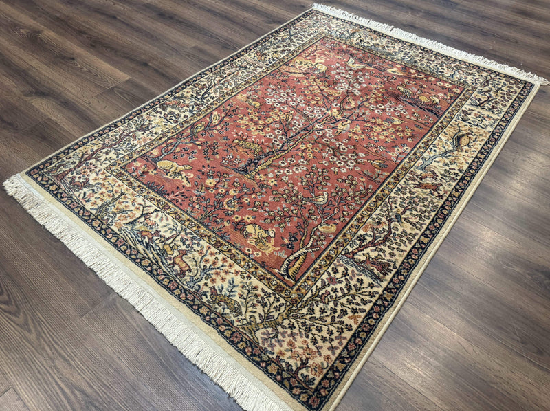 Persian Wool Rug 4x6, Tree of Life Animal Pictorials, Vintage, Power Loomed Ardakan Rug by Jewel Rugs