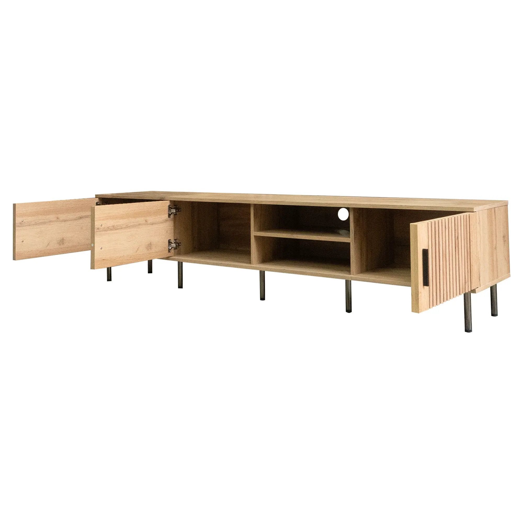 78" TV Stand For TVs Up To 85" With Closed Storage, Living Room Entertainment Center - Natural Wood by HouseOfZazla