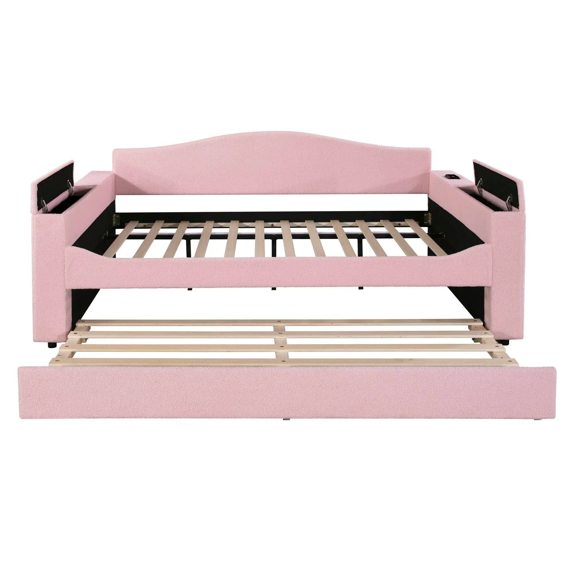 Upholstered Daybed With Storage Armrests, Trundle And Latest Integrated tooth Audio System by HouseOfZazla