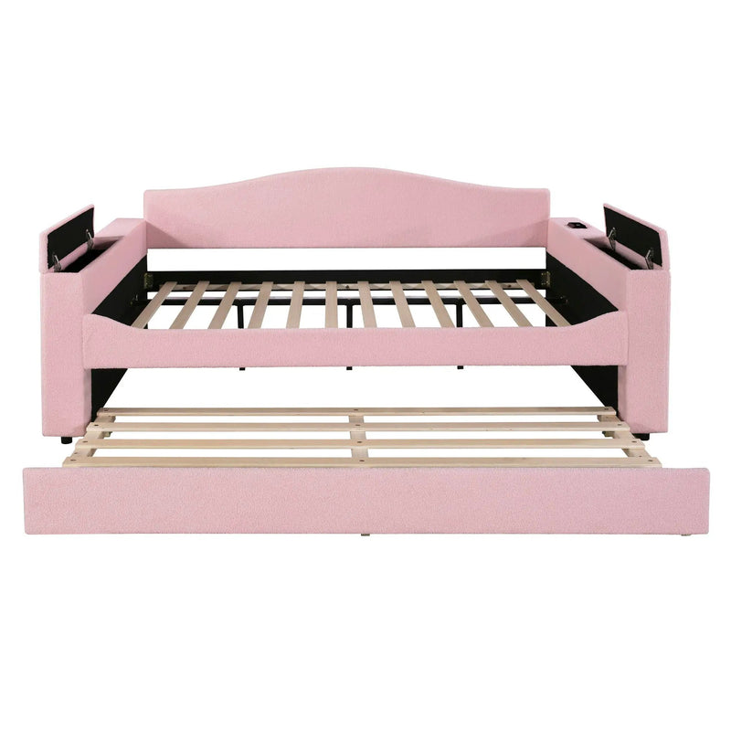 Upholstered Daybed With Storage Armrests, Trundle And Latest Integrated tooth Audio System by HouseOfZazla