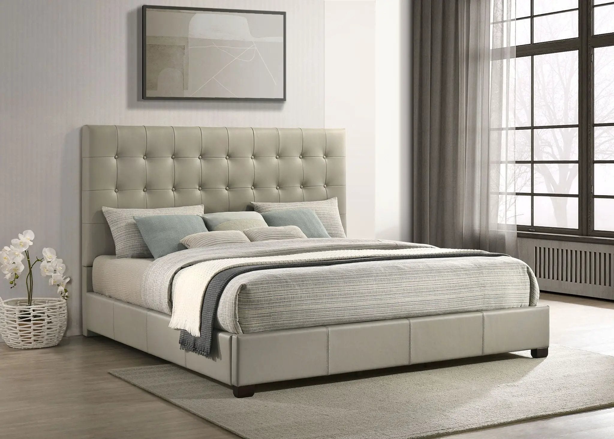 Medley Genuine Leather Eastern King Platform Bed Tan by Unique Piece Furniture