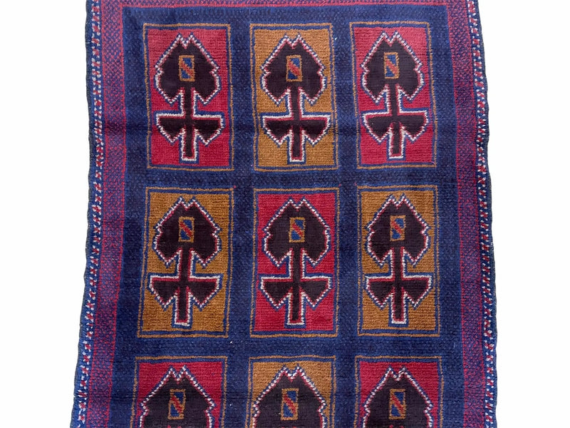 2' 9" X 4' 5" Vintage Handmade Tribal Wool Rug Balouchi Afghan Rug Blue Red 3x5 by Jewel Rugs