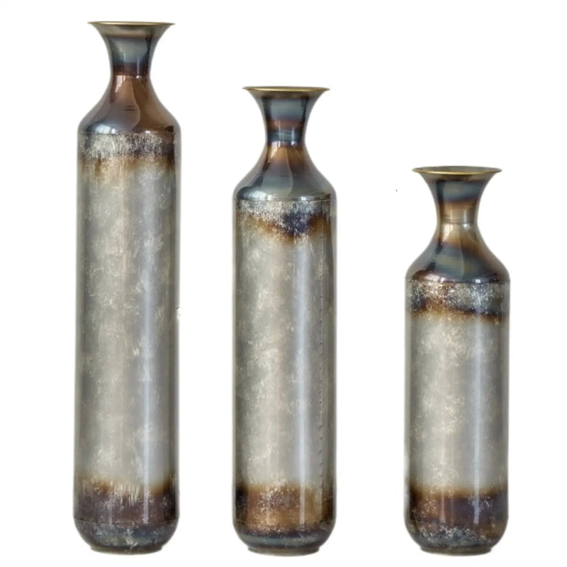 Modern Droplet Shaped Floor Vase Set, Glazed Metal Decorative Vases 3 Piece Home Accent For Living Room - Gold / White by Unique Piece Furniture