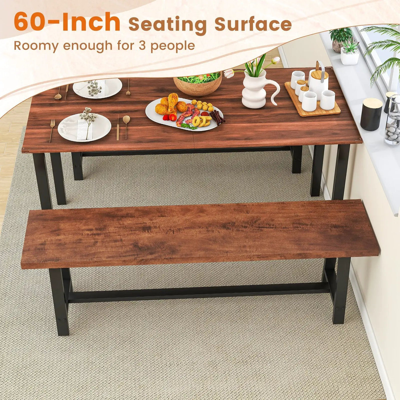 40 Inch Dining Bench 2 Person Entryway Shoe Bench with Metal Frame by DirectDeals