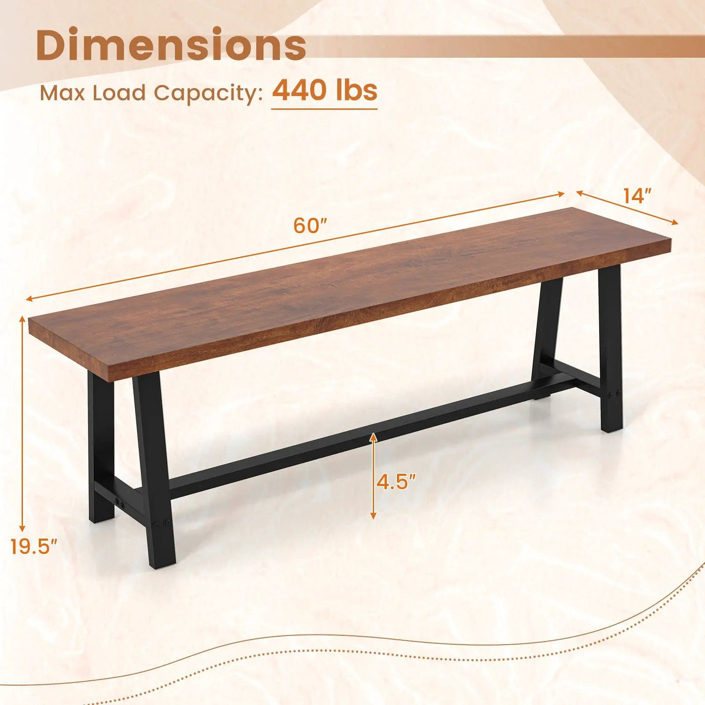 40 Inch Dining Bench 2 Person Entryway Shoe Bench with Metal Frame by DirectDeals
