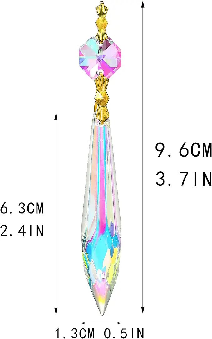 20pcs Large Colorful Crystal Prisms for Chandeliers Suncatchers, 63mm Crystal Icicle U-Drop Prisms Lamp Parts with Metal Bow Clips by GreenHaven Gardens