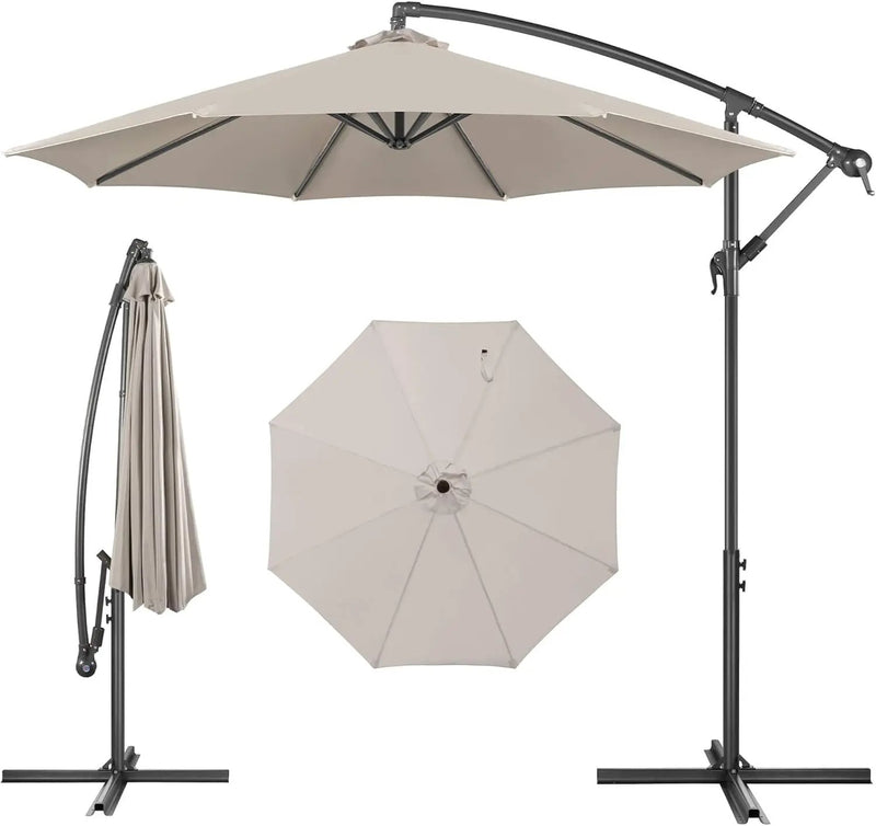 FLAME&SHADE 10ft Cantilever Patio Umbrella Outdoor, Large Offset Umbrella with Crank and Cross Base, UPF 50+ UV Protection Hanging Umbrella for Pool Deck Garden, Taupe by GreenHaven Gardens