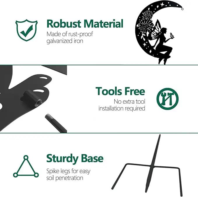 Solar Angel Garden Outdoor Stake Holding Solar Lantern Outdoor Decor Metal Large Angel Sitting Moon Silhouette Stakes for Garden Lawn Patio or Courtyard by GreenHaven Gardens