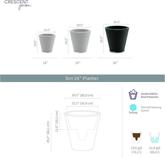 Crescent Garden Dot TruDrop Indoor/Outdoor Planter, Self-Watering Plant Pot, 26 Inches, (Ash) by GreenHaven Gardens