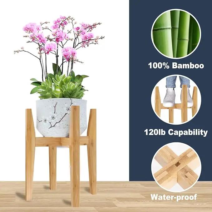 OERGKE Adjustable Plant Stand Indoor, Bamboo Mid Century Modern Plants Stands, Corner Flower Holder for Living Room, Fits 8 to 12 Inches Pots, (Pot & Plant Not Included)(Nature, 1 Pack) by GreenHaven Gardens