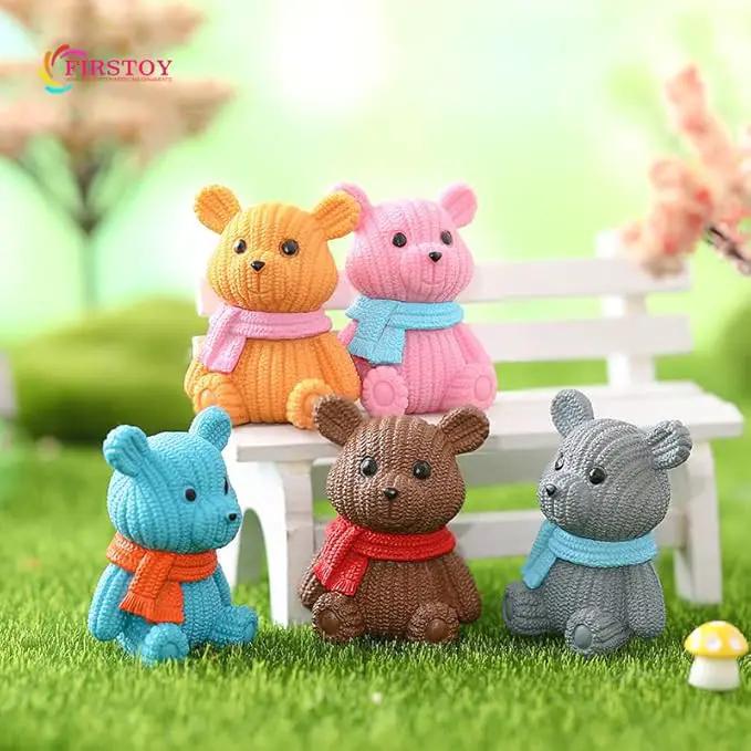 8Pcs Mini Resin Teddy Bear Figurines Cute Scarf Bears Desktop Ornaments Car Interior Decoration Garden FigurinesTiny Bear Statues Animals Sculpture Micro Landscape by GreenHaven Gardens
