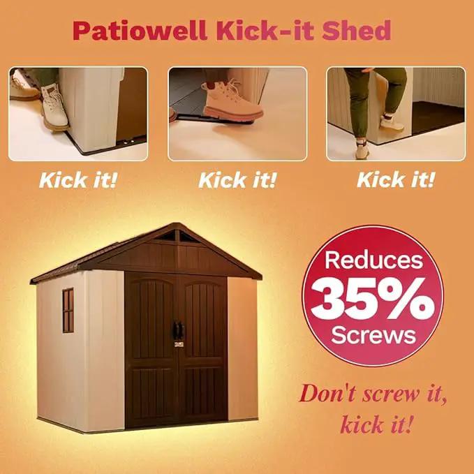 Patiowell 8 x 6 FT Plastic Outdoor Storage Shed with Floor, Resin Shed with Window and Lockable Door for Garden, Backyard, Tool Storage Use, Easy to Install in Beige (Kick-it Shed) by GreenHaven Gardens