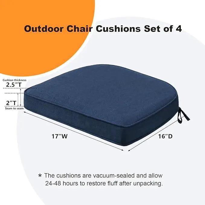 Sunbrella Round Corner Seat Cushions, 17" x 16" x 2", Set of 4, Indoor Outdoor Water Repellent Universal Chair Pads with Ties for Patio Furniture, Garden Dining Chairs, Specrtum Indigo by GreenHaven Gardens